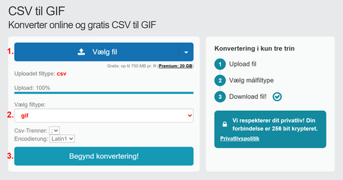 Sådan konverteres CSV filer online til GIF