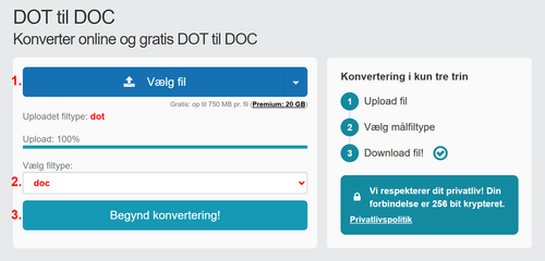 Sådan konverteres DOT filer online til DOC