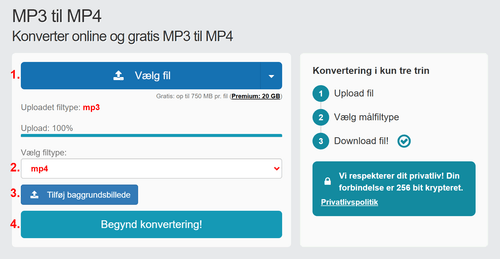 Sådan konverteres MP3 filer online til MP4