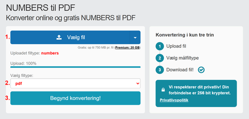 Sådan konverteres NUMBERS filer online til PDF