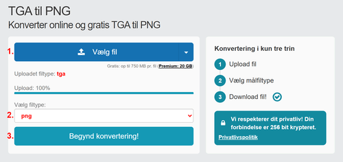 Sådan konverteres TGA filer online til PNG