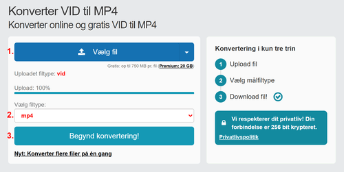 Sådan konverteres VID filer online til MP4