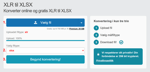 Sådan konverteres XLR filer online til XLSX