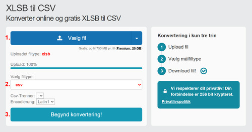 Sådan konverteres XLSB filer online til CSV